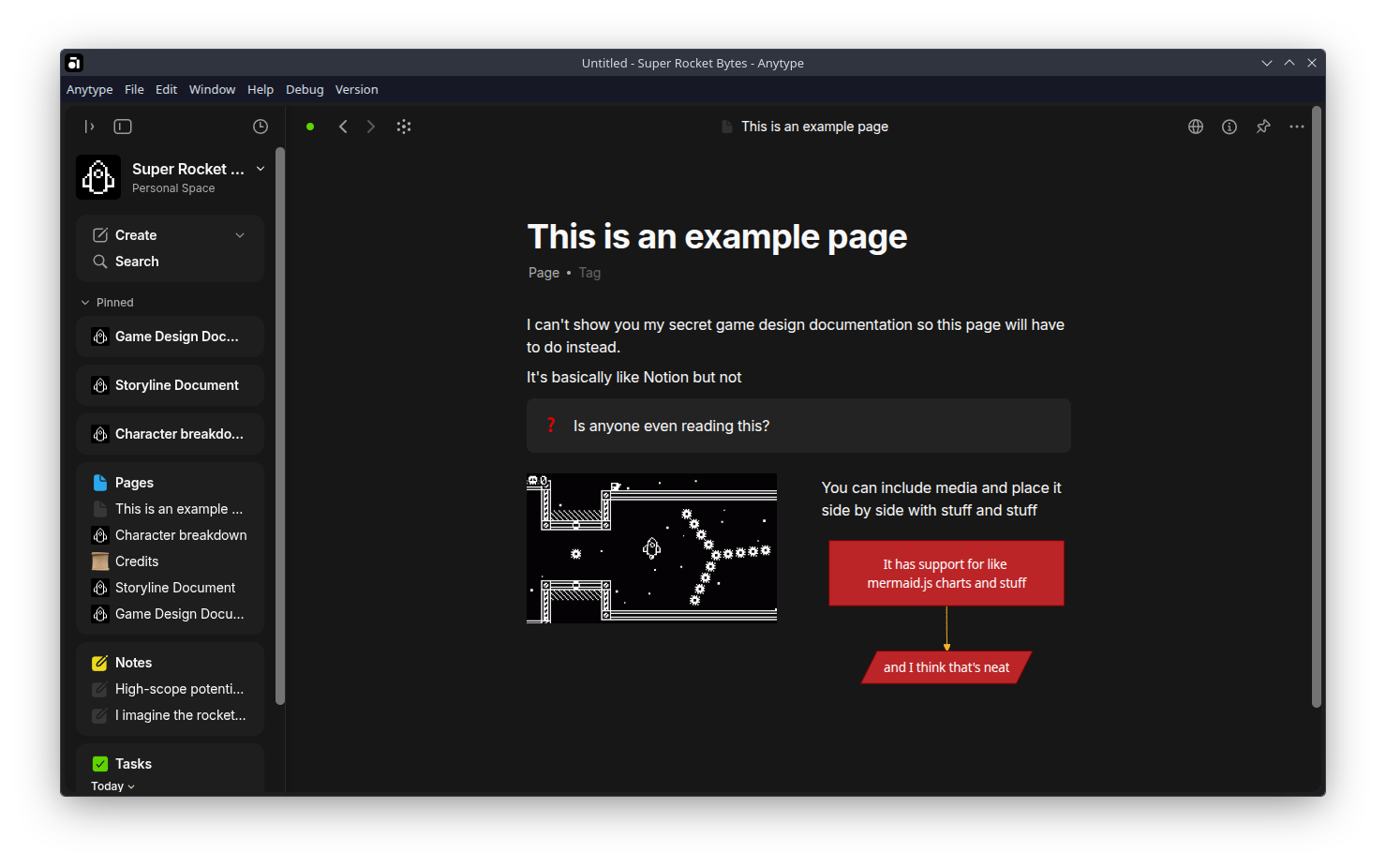 An example page made in Anytype