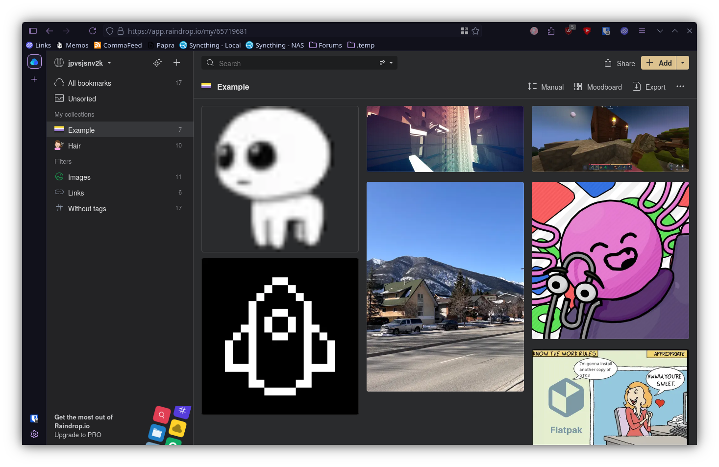 An example collection made on Raindrop.io